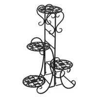 米国ストック4ポット丸い金属製の花の植物ポットスタンドシェルフラックホルダーアイアンフラワーディスプレイシェルフガーデンバルコニーパティオホームアウトドア屋内装飾bxoukdmidt
