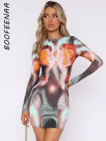 Повседневные платья Boofeenaa Модные 3D Body Print Mini Mini для женщин 2023 Spresse Sexy Club Wear Bodycon платье C15-BH22