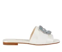 women slipper Summer sandal flats manolo- flat satin martamod sandals with Crystal buckle pink blue white black luxury design box size 35-43