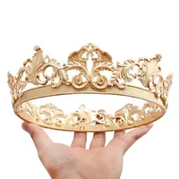 Свадебные украшения ювелирных изделий барокко винтажные королевские короны короны для мужчин круглый металлический сплав Золотые Тиары и Короны Костюм для вечеринок