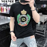 Men's T-Shirts Tshirt Men Pure Cotton Crown Printing 2021 New Trend Handsome Sweater Casual Slim Short Sleeve Round Neck Tees Male Top Clothes Z0221