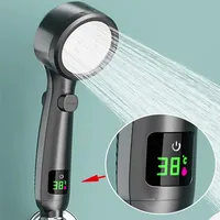 バスルームシャワーヘッドシャワーヘッド高圧ハンドヘルドバスルームウォーターシャワーヘッド加圧調整可能なスプレーLEDデジタル温度ディスプレイ230221