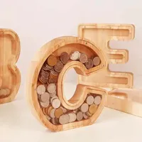26文字のコイン保存マネーボックスカスタム名子供用木製コイン保管ボックス大人の誕生日プレゼント装飾工芸品お土産