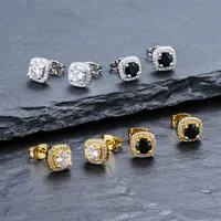 Hip Hop Mens Stud Earrings Jewelry New Fashion Round Gold Silver Black Mens Diamond Iced Out Earrings Gift205p