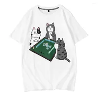 Camisetas para hombres 2023 Summer blanco Camisa de estampado de gato Cute Camiseta Cause de cuello de O Loose Harajuku Hip Hop Streetwear