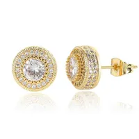 Unisex Stunning Round Cut Cubic Zircon Stud Earrings 1CM Diameter HipHop Brass Drop shiping Jewellery for Man Women295u