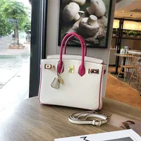 Handbag Designer Birkins White Rose Red Color Matching Leather Bag Sweet First Layer Cowhide Women's Fashion One Shoulder zc