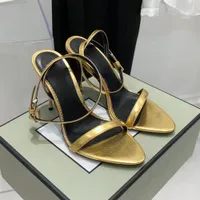 Stiletto sandalen Gold hangslot hangers damesschoenen modeontwerper puntige enkelsandalen jurk leer smalle damesschoenen met hoge hakken 35-42 met doos