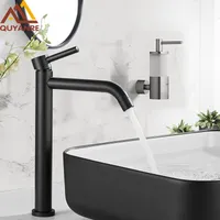 バスルームシンク蛇口Quyanre Black Chrome Tall Basin Sink Faucet Slim Bathroom Washbasin Washin Water Mixer Tap Cold Water Basin Crane Tap Tap 230221