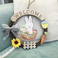 Decorative Flowers Wreaths Happy Easter Decoration Wreath Bunny Door Hanging Wooden Welcome Sign Hanging Home Decor Easter Egg Rabbit Pendant Wood Crafts Z0221