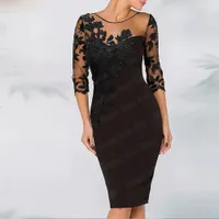Casual Dresses Formal Wedding Guest Party Gown for Woman Straight Kne Length Half Sleeve Scoop Neck Applique Mother of the Bride Zip 230221