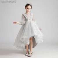 Girl's jurken 2023 Prom jurk voor kinderen meisje bruiloft zomer bloem prinses tulle jurken kleding baby formeel feest optocht baljurk vestido w0221
