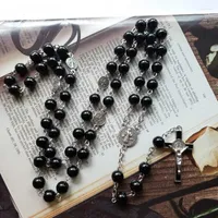 Anhänger Halskette Diyalo Katholisch St. Benedikt Christus Jesus Kreuz Halskette Schwarze Rosenkranz Perlenkette für Frauen Männer Schmuck