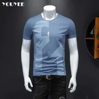 Men's T-Shirts Men's Tshirt Letter Printing Slim 2021 Summer Korean Trend Youth Blue Easy Matching Cotton HighQuality Male Clothing Top 5xl Z0221