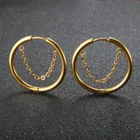 Stud Set Paslanmaz Çelik Küçük Hoop Küpeler Kadınlar için Altın Çember Kalın Kulak Halkası Piercing püskül Zincir Mücevherat 303f