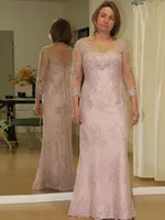 Casual jurken huwelijksfeestjurk kanten applique oneck lange mouwen vloertellengte moeder van de bruid gewaad de mariage 230221