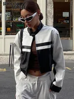Men S Sweatshirts Sweats Rockmore Pu Leather Vestes Streetwear Black White Contrast Automne Mode recadrée pour femmes