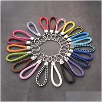 Keychains Lanyards Shop S Mix Color Pu Leather floided Woven NeyChain Rings Fit Diy Circle Pendant Key Chains Holder Car DH3XI
