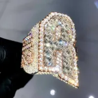 Hotsale Custom Pass Diamond Tester Hip Hop VVS Moissanite Ring Out 925 Gümüş Mektup Yüzük 10K 14K Erkekler Hiphop Takı