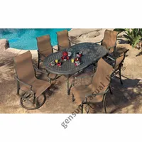 Gensun Outdoor Garden furniture Sets with six sling Chairs and an oval aluminium patio table