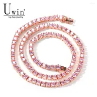 Chains Uwin Rosegold Pink 4mm Tennis Chain Cubic Zirconia Necklace Hip Hop Glittering Iced Out Luxury Men And Women Fashion Jewelry