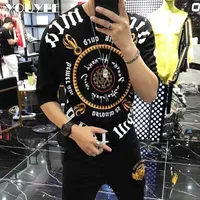 Men's T-Shirts Men's Tshirts 2020 New Summer Middle Sleeve Hot Drill Stamping Letter Pattern Plus Size 5XL Round Neck Tshrit Z0221