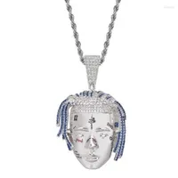Pendant Necklaces Fashion Personality Blue Hair Human-Shaped Face Necklace For Men Hip Hop Punk Trend Jewelry Gift272R
