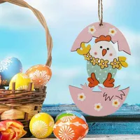 Decorative Flowers Wreaths Wooden Easter Bunny Pendant Bunny Hanging Ornaments with Easter Eggs Rabbit Wall Art for Front Door Kids Room Decor Z0221