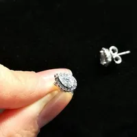 Whole--fashion CZ diamond stud earrings for Pandora 925 sterling silver creative shiny tears ladies elegant earrings with orig258r