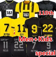 22 23 Dortmund Soccer Jerseys 110th Haller Reus 2022 2023 Fotbollskjortor Bellingham Reyna Brandt Emre Can Malen Schlotterbeck Adeyemi Sule Men Kids