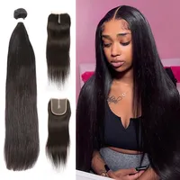 Hair Wefts MELODIE 30 40 Inch Bone Straight Bundles With Lace Closure Brazilian Human 3 4 Weave 13x4 Frontal 230221