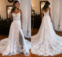 Sexy Lace Tulle Mermaid Wedding Dresses A Line Spaghetti Straps Backless Long Bridal Gowns For Western Summer Garden Boho Vestidos BC15255