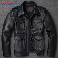 Men S Leather Faux Classic Pure Cowhide Multi Pocket Winter Motorcycle Style Jacket de talla grande 230221