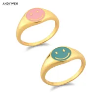 Andywen Summer 925 Sterling Silver Smiley Smiley Turquoise Ring Women Party Luxury Face Wedding Fine Jewelry 2267283