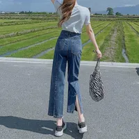 Jeans pour femmes hautes taille droite 2023 femmes montrent un pantalon de jambe de design mince vestime de pantalon de mode coréen baggy