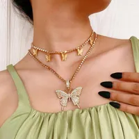 CHOKER 2 pezzi di boho statment Big Butterfly Necklace catena di rinestina per donne Blegging Tennis Crystal Jewelry