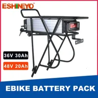 Achterrek Ebike batterij Pack 36V 48V 15AH 20AH 25AH 30AH 18650 Lithium Ion Electric Bicycle Battery met laag bagage achterlicht