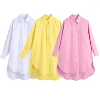 Kadınlar bluz 2023 beyaz büyük boy gömlek kadın yaz yakalı düğme gömlekler uzun kollu sarı