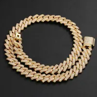 Tuhe 14mm 2 Rows Real Gold Plated S925 Vvs Moissanite Pass Diamond Tester Cuban Link Chain Necklace