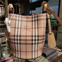 Top Quality Burbrerys Women Handbags Suitable for 22 New Womens Bag Double Sided Bucket War Horse Plaid One Shoulder Crossbody