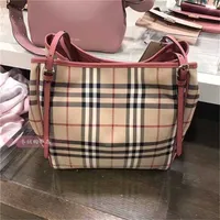 Top Quality Burbrerys Women Handbags Applicable to s New Womens Color Blocking Battle Horse Pattern Shopping Cow Leather One Shoulder Tote