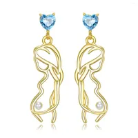 Dangle Earrings MIKIWUU Geometric 925 Sterling Silver Shiny Blue Heart Shaped Zircon Pregnant Mother Gifts Pearl Drop Earring