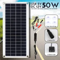 Solar Panels 50W Panel 12V Monocrystalline USB Power Portable Outdoor Cell Car Ship Camping Hiking Travel Phone Charger 230222