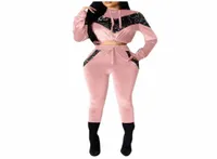 elegante bar da donna da donna paillettes sportive con cognome a maniche lunghe pantaloni 2 pezzi Sport Sports Autune Pink Outfit Pink Women7481267