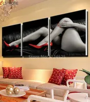 CLSTROSE No Frame 3 Pieces Sexy Lady Canvas Painting Modern Red High Heeled Shoes Wall Pictures Home Decor Living Room Bedroom LJ29088600
