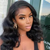 Body Wave Lace Frontal Bob Wig Cheap Brazilain Human Hair Wigs Remy Short Water Wave Bob T Part Closure Wig For Women