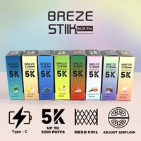Autentic Breze Stiik Box Pro 5000 Pushs personalizam cigarros eletrônicos descartáveis ​​2 5% 12ml 950 mAh 8 sabores caneta vape recarregada