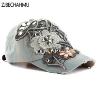 Ball Caps ZJBECHAHMU Fashion Solid Vintage Denim Floral Baseball Snapback Hat For Women Girl Summer Hip Hop Hats 2023