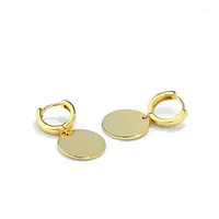 أقراط Hoop 18K Gold Real.925 Sterling Silver-Bone Big Coin Loop Huggie Ear Earring Charms C-E210E