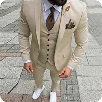 2022 Beige Men Suits Man Slim Fitフォーマルビジネスコスチューム結婚Groom Wear Wear Prom Custom Made Tuxedos Blazer Me242i